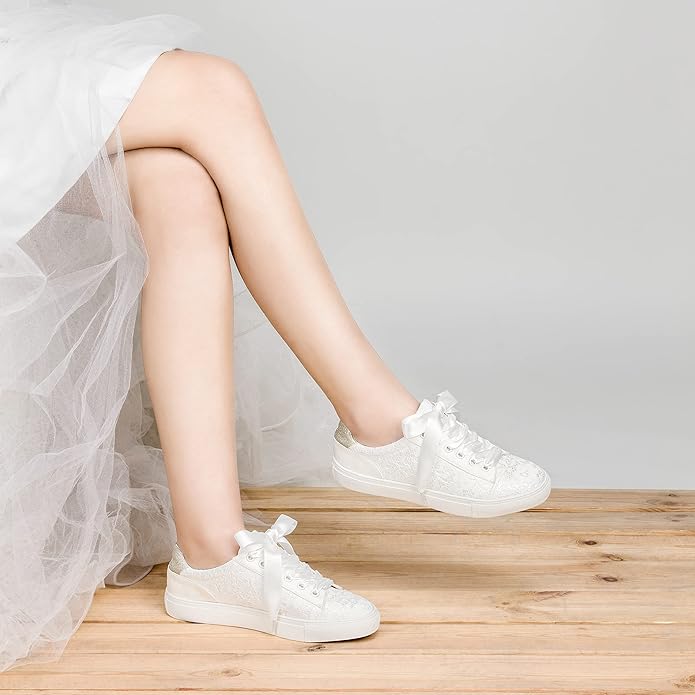 JIAJIA 8834A Wedding Shoes Bridal Sneakers Flats Bride Tennis Shoes Lace Sneakers - Personalized Customization Available